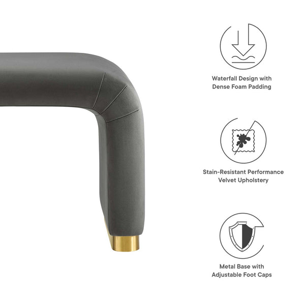 Modway Furniture Koda Performance Velvet Waterfall Stool - Elegant Accent Seating with Sturdy Metal Base Design Brass Storm Gray EEI-6733-BRA-STG