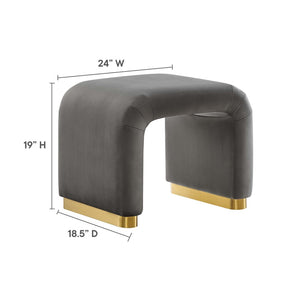 Modway Furniture Koda Performance Velvet Waterfall Stool - Elegant Accent Seating with Sturdy Metal Base Design Brass Storm Gray EEI-6733-BRA-STG