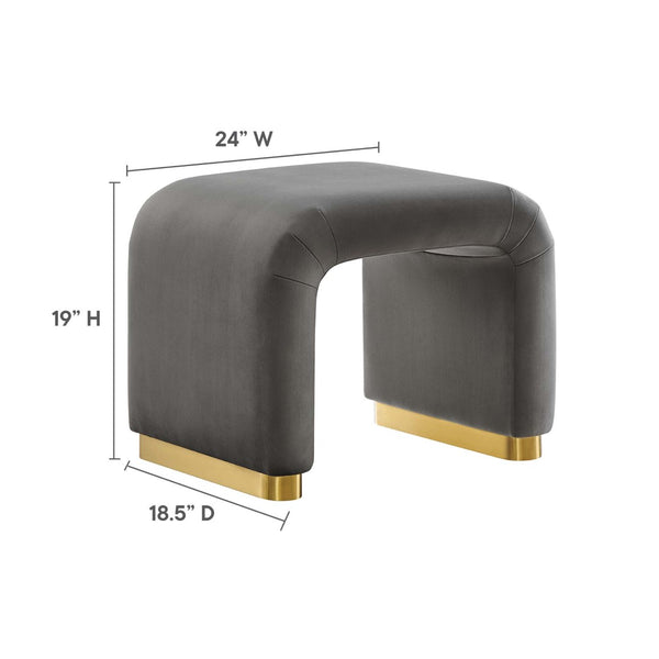 Modway Furniture Koda Performance Velvet Waterfall Stool - Elegant Accent Seating with Sturdy Metal Base Design Brass Storm Gray EEI-6733-BRA-STG
