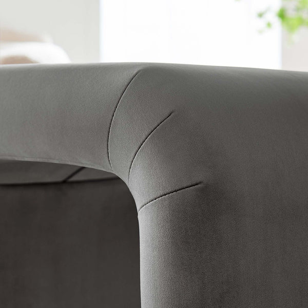 Modway Furniture Koda Performance Velvet Waterfall Stool - Elegant Accent Seating with Sturdy Metal Base Design Brass Storm Gray EEI-6733-BRA-STG