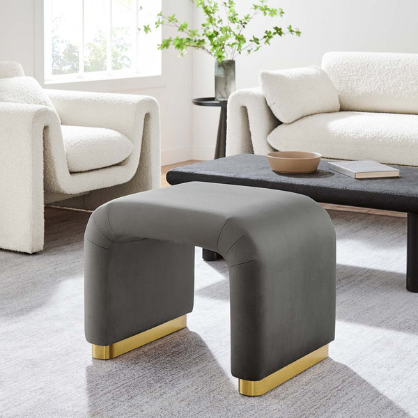 Modway Furniture Koda Performance Velvet Waterfall Stool - Elegant Accent Seating with Sturdy Metal Base Design Brass Storm Gray EEI-6733-BRA-STG