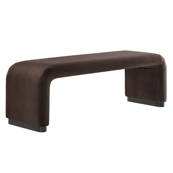 Modway Furniture Koda Performance Velvet Waterfall Long Bench - Stylish Seating for Entryway, Living Room, or Lounge Black Chocolate Brown EEI-6734-BLK-CHB