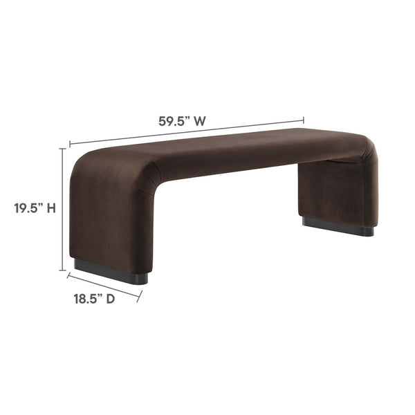 Modway Furniture Koda Performance Velvet Waterfall Long Bench - Stylish Seating for Entryway, Living Room, or Lounge Black Chocolate Brown EEI-6734-BLK-CHB