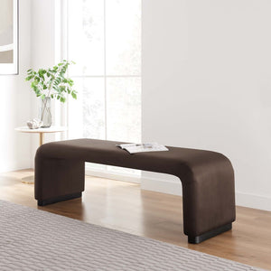 Modway Furniture Koda Performance Velvet Waterfall Long Bench - Stylish Seating for Entryway, Living Room, or Lounge Black Chocolate Brown EEI-6734-BLK-CHB