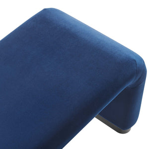 Modway Furniture Koda Performance Velvet Waterfall Long Bench - Stylish Seating for Entryway, Living Room, or Lounge Black Midnight Blue EEI-6734-BLK-MID