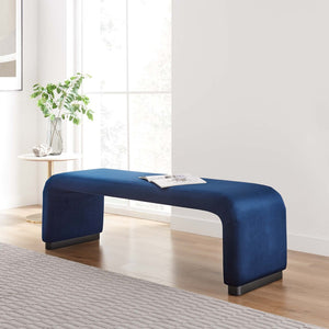 Modway Furniture Koda Performance Velvet Waterfall Long Bench - Stylish Seating for Entryway, Living Room, or Lounge Black Midnight Blue EEI-6734-BLK-MID