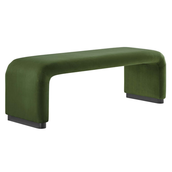 Modway Furniture Koda Performance Velvet Waterfall Long Bench - Stylish Seating for Entryway, Living Room, or Lounge Black Moss Green EEI-6734-BLK-MOS