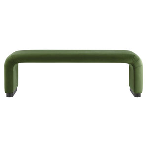Modway Furniture Koda Performance Velvet Waterfall Long Bench - Stylish Seating for Entryway, Living Room, or Lounge Black Moss Green EEI-6734-BLK-MOS