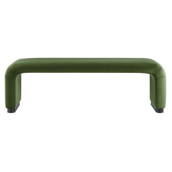 Modway Furniture Koda Performance Velvet Waterfall Long Bench - Stylish Seating for Entryway, Living Room, or Lounge Black Moss Green EEI-6734-BLK-MOS