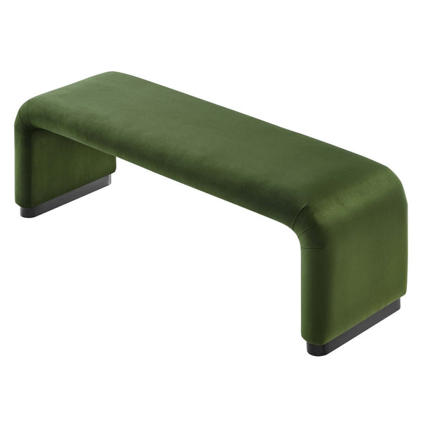 Modway Furniture Koda Performance Velvet Waterfall Long Bench - Stylish Seating for Entryway, Living Room, or Lounge Black Moss Green EEI-6734-BLK-MOS