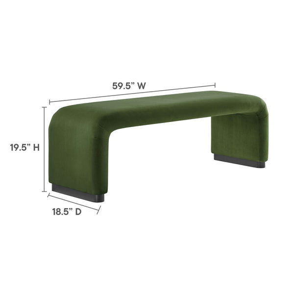 Modway Furniture Koda Performance Velvet Waterfall Long Bench - Stylish Seating for Entryway, Living Room, or Lounge Black Moss Green EEI-6734-BLK-MOS
