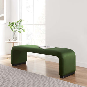 Modway Furniture Koda Performance Velvet Waterfall Long Bench - Stylish Seating for Entryway, Living Room, or Lounge Black Moss Green EEI-6734-BLK-MOS