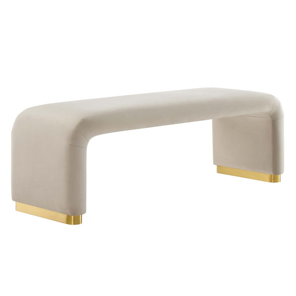 Modway Furniture Koda Performance Velvet Waterfall Long Bench - Stylish Seating for Entryway, Living Room, or Lounge Brass Almond EEI-6734-BRA-ALM