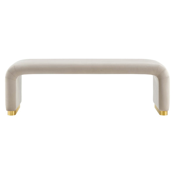 Modway Furniture Koda Performance Velvet Waterfall Long Bench - Stylish Seating for Entryway, Living Room, or Lounge Brass Almond EEI-6734-BRA-ALM