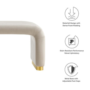 Modway Furniture Koda Performance Velvet Waterfall Long Bench - Stylish Seating for Entryway, Living Room, or Lounge Brass Almond EEI-6734-BRA-ALM