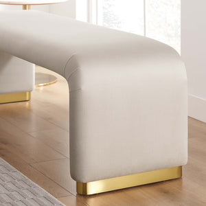 Modway Furniture Koda Performance Velvet Waterfall Long Bench - Stylish Seating for Entryway, Living Room, or Lounge Brass Almond EEI-6734-BRA-ALM