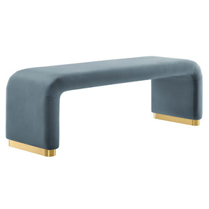 Modway Furniture Koda Performance Velvet Waterfall Long Bench - Stylish Seating for Entryway, Living Room, or Lounge Brass Cadet Blue EEI-6734-BRA-CAB