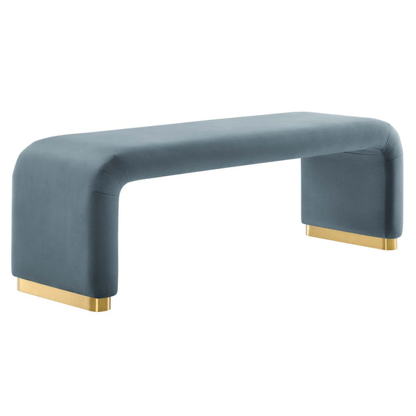 Modway Furniture Koda Performance Velvet Waterfall Long Bench - Stylish Seating for Entryway, Living Room, or Lounge Brass Cadet Blue EEI-6734-BRA-CAB