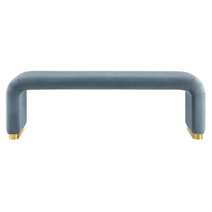 Modway Furniture Koda Performance Velvet Waterfall Long Bench - Stylish Seating for Entryway, Living Room, or Lounge Brass Cadet Blue EEI-6734-BRA-CAB