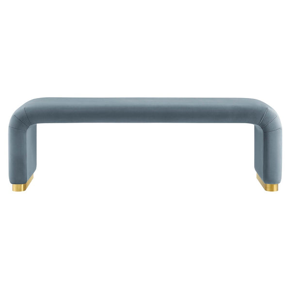 Modway Furniture Koda Performance Velvet Waterfall Long Bench - Stylish Seating for Entryway, Living Room, or Lounge Brass Cadet Blue EEI-6734-BRA-CAB