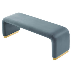 Modway Furniture Koda Performance Velvet Waterfall Long Bench - Stylish Seating for Entryway, Living Room, or Lounge Brass Cadet Blue EEI-6734-BRA-CAB