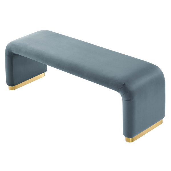 Modway Furniture Koda Performance Velvet Waterfall Long Bench - Stylish Seating for Entryway, Living Room, or Lounge Brass Cadet Blue EEI-6734-BRA-CAB