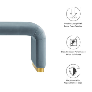 Modway Furniture Koda Performance Velvet Waterfall Long Bench - Stylish Seating for Entryway, Living Room, or Lounge Brass Cadet Blue EEI-6734-BRA-CAB