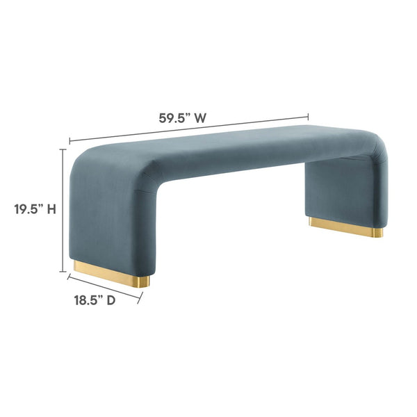 Modway Furniture Koda Performance Velvet Waterfall Long Bench - Stylish Seating for Entryway, Living Room, or Lounge Brass Cadet Blue EEI-6734-BRA-CAB