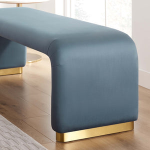 Modway Furniture Koda Performance Velvet Waterfall Long Bench - Stylish Seating for Entryway, Living Room, or Lounge Brass Cadet Blue EEI-6734-BRA-CAB
