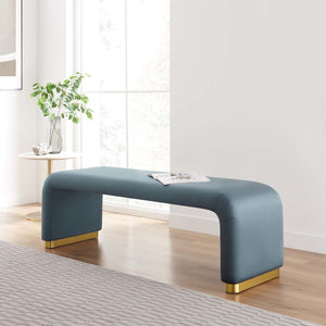 Modway Furniture Koda Performance Velvet Waterfall Long Bench - Stylish Seating for Entryway, Living Room, or Lounge Brass Cadet Blue EEI-6734-BRA-CAB
