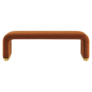 Modway Furniture Koda Performance Velvet Waterfall Long Bench - Stylish Seating for Entryway, Living Room, or Lounge Brass Rust EEI-6734-BRA-RUS