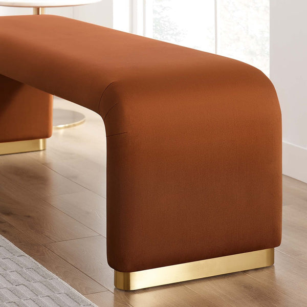 Modway Furniture Koda Performance Velvet Waterfall Long Bench - Stylish Seating for Entryway, Living Room, or Lounge Brass Rust EEI-6734-BRA-RUS