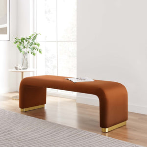 Modway Furniture Koda Performance Velvet Waterfall Long Bench - Stylish Seating for Entryway, Living Room, or Lounge Brass Rust EEI-6734-BRA-RUS