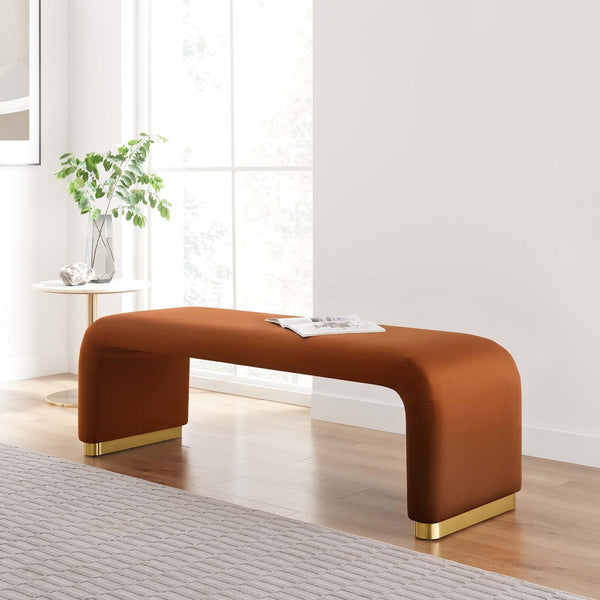 Modway Furniture Koda Performance Velvet Waterfall Long Bench - Stylish Seating for Entryway, Living Room, or Lounge Brass Rust EEI-6734-BRA-RUS