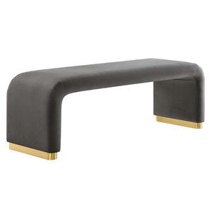 Modway Furniture Koda Performance Velvet Waterfall Long Bench - Stylish Seating for Entryway, Living Room, or Lounge Brass Storm Gray EEI-6734-BRA-STG