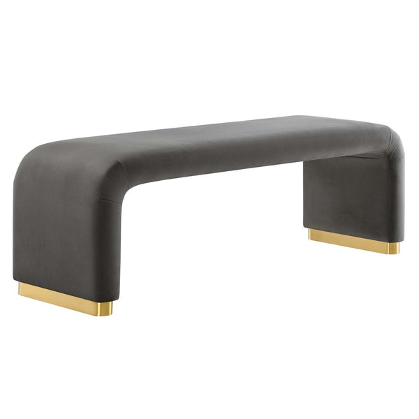 Modway Furniture Koda Performance Velvet Waterfall Long Bench - Stylish Seating for Entryway, Living Room, or Lounge Brass Storm Gray EEI-6734-BRA-STG