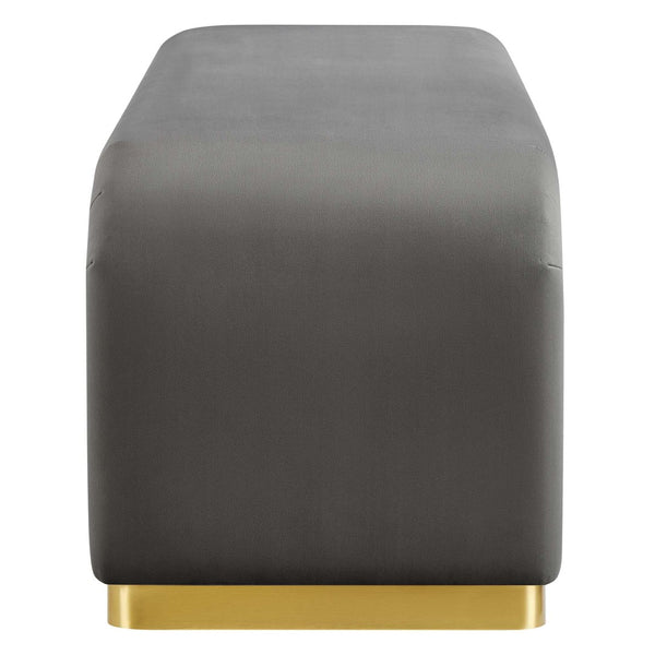 Modway Furniture Koda Performance Velvet Waterfall Long Bench - Stylish Seating for Entryway, Living Room, or Lounge Brass Storm Gray EEI-6734-BRA-STG