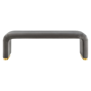Modway Furniture Koda Performance Velvet Waterfall Long Bench - Stylish Seating for Entryway, Living Room, or Lounge Brass Storm Gray EEI-6734-BRA-STG