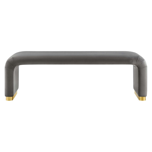 Modway Furniture Koda Performance Velvet Waterfall Long Bench - Stylish Seating for Entryway, Living Room, or Lounge Brass Storm Gray EEI-6734-BRA-STG