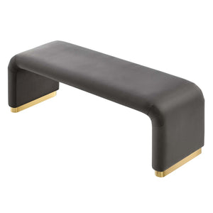 Modway Furniture Koda Performance Velvet Waterfall Long Bench - Stylish Seating for Entryway, Living Room, or Lounge Brass Storm Gray EEI-6734-BRA-STG