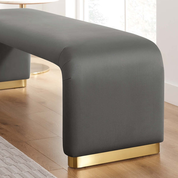 Modway Furniture Koda Performance Velvet Waterfall Long Bench - Stylish Seating for Entryway, Living Room, or Lounge Brass Storm Gray EEI-6734-BRA-STG