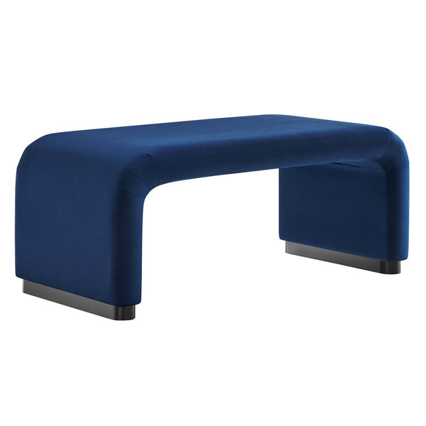 Modway Furniture Koda Performance Velvet Waterfall Ottoman - Versatile, Stylish Seating & Coffee Table for Living Rooms Black Midnight Blue EEI-6735-BLK-MID