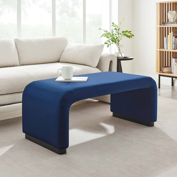 Modway Furniture Koda Performance Velvet Waterfall Ottoman - Versatile, Stylish Seating & Coffee Table for Living Rooms Black Midnight Blue EEI-6735-BLK-MID