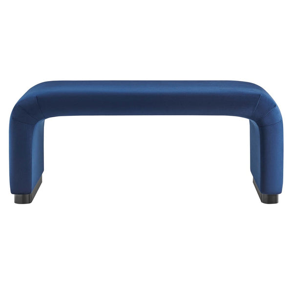 Modway Furniture Koda Performance Velvet Waterfall Ottoman - Versatile, Stylish Seating & Coffee Table for Living Rooms Black Midnight Blue EEI-6735-BLK-MID