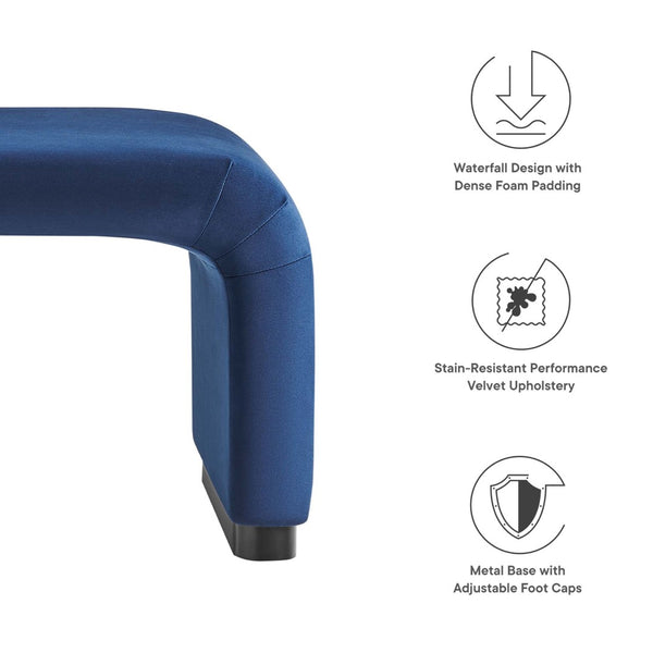 Modway Furniture Koda Performance Velvet Waterfall Ottoman - Versatile, Stylish Seating & Coffee Table for Living Rooms Black Midnight Blue EEI-6735-BLK-MID