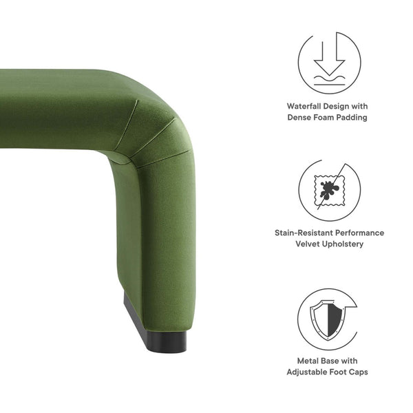 Modway Furniture Koda Performance Velvet Waterfall Ottoman - Versatile, Stylish Seating & Coffee Table for Living Rooms Black Moss Green EEI-6735-BLK-MOS