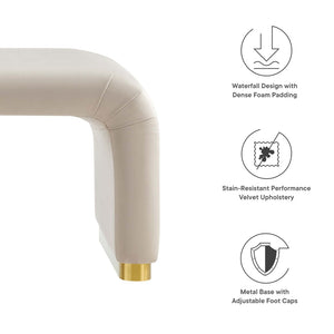 Modway Furniture Koda Performance Velvet Waterfall Ottoman - Versatile, Stylish Seating & Coffee Table for Living Rooms Brass Almond EEI-6735-BRA-ALM