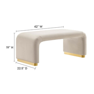 Modway Furniture Koda Performance Velvet Waterfall Ottoman - Versatile, Stylish Seating & Coffee Table for Living Rooms Brass Almond EEI-6735-BRA-ALM