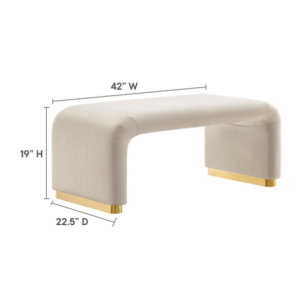 Modway Furniture Koda Performance Velvet Waterfall Ottoman - Versatile, Stylish Seating & Coffee Table for Living Rooms Brass Almond EEI-6735-BRA-ALM