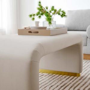 Modway Furniture Koda Performance Velvet Waterfall Ottoman - Versatile, Stylish Seating & Coffee Table for Living Rooms Brass Almond EEI-6735-BRA-ALM